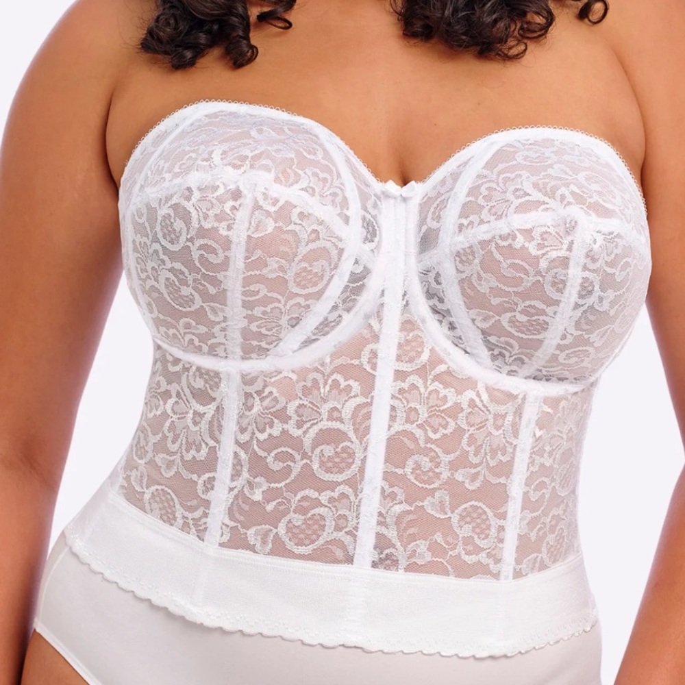 Goddess White Lace Bridal Longline Bustier Bra 36FF NWT